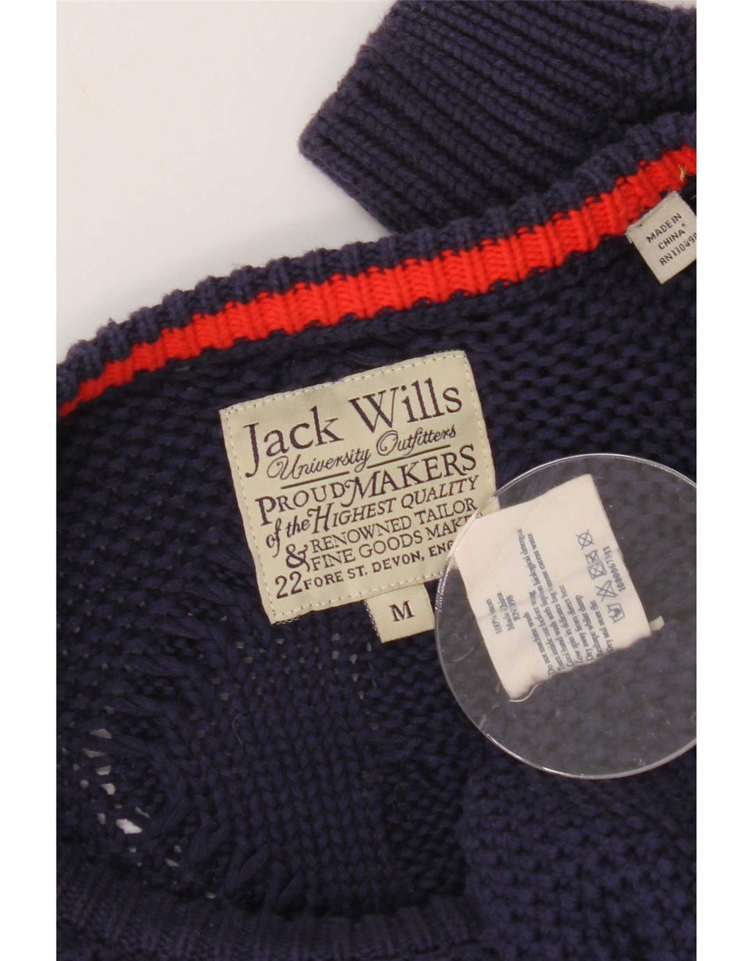 Jack Wills Jersey con cuello barco para hombre, jersey de algodón azul marino mediano