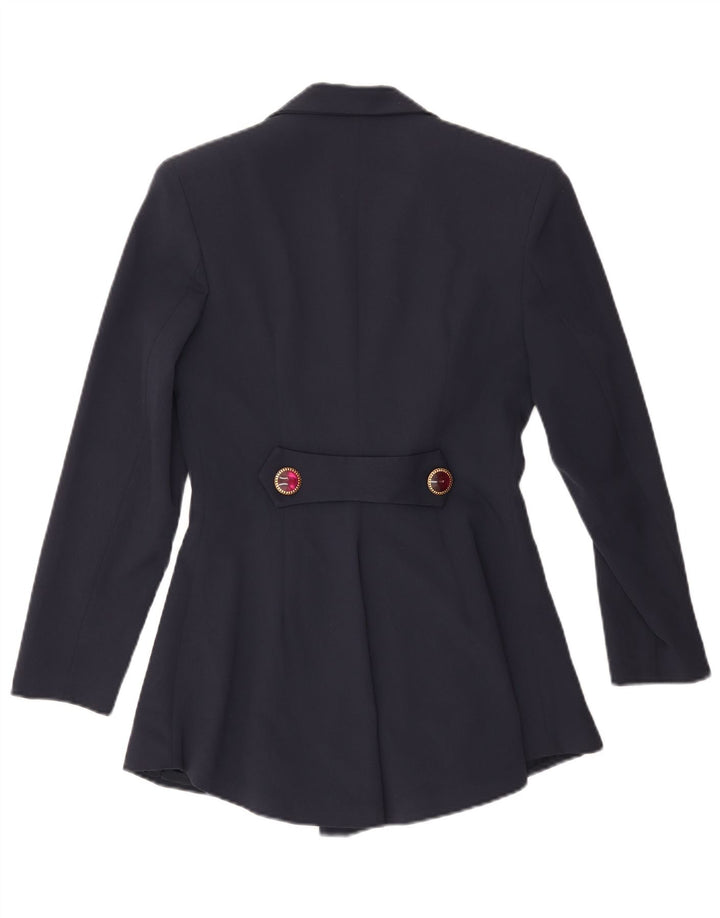 VINTAGE Mujer Longline Blazer Chaqueta Reino Unido 10 Pequeño Azul Marino