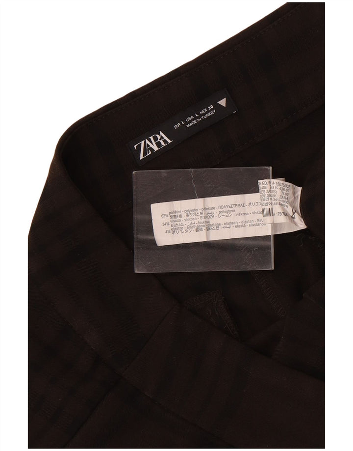 Zara Mujer Pantalón Chino Recto Grande W30 L29 Marrón Cuadros Poliéster