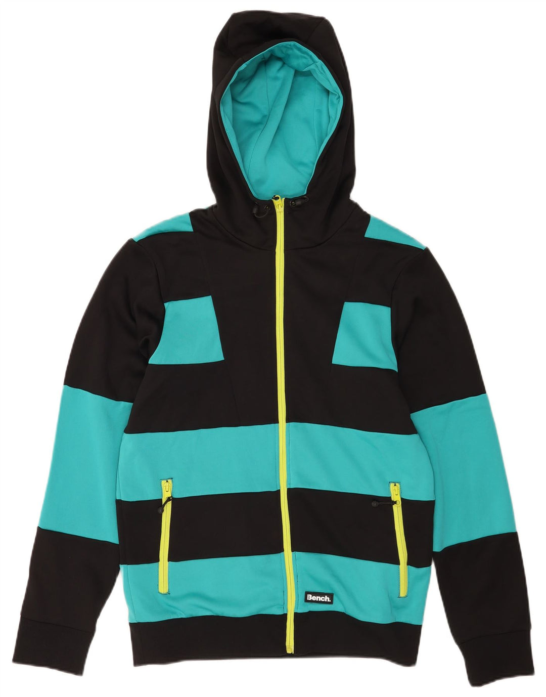 Bench - Sudadera con capucha y cremallera para hombre, poliéster color block, color negro mediano