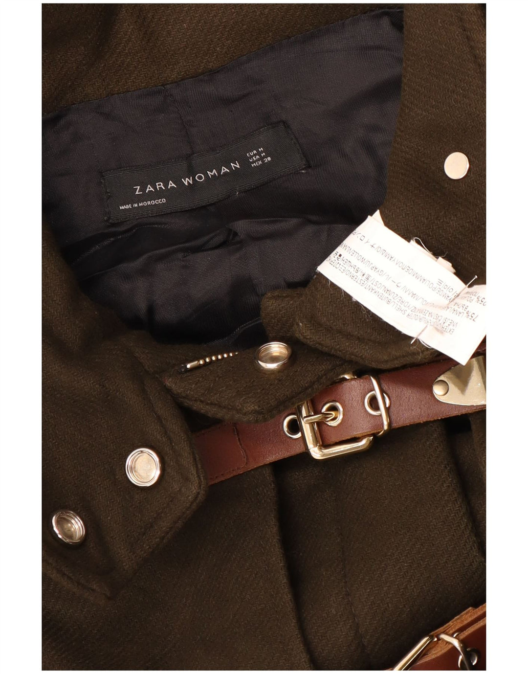 Zara Mujer Chaqueta Cortavientos Con Capucha UK 40 Lana Caqui Mediana