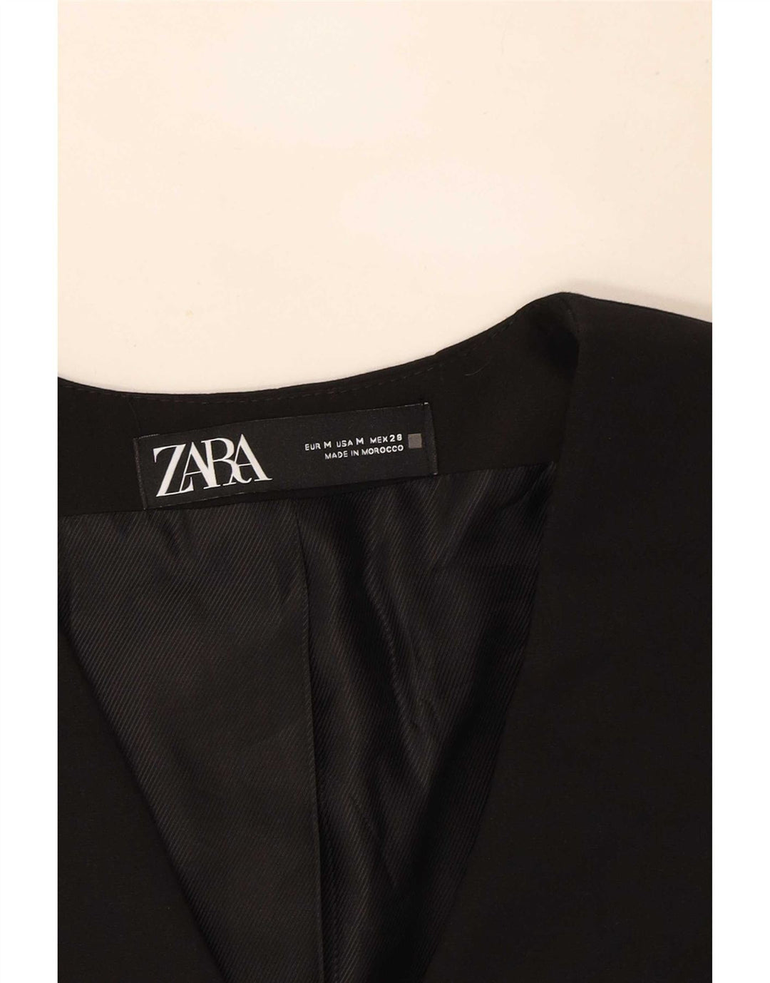 Zara Mujer Crop Chaleco UK 44 Mediano Negro Poliéster