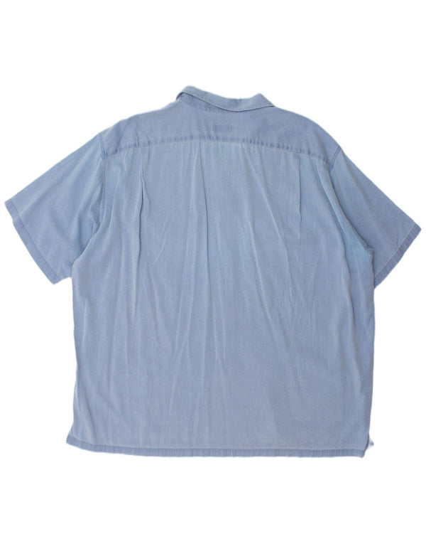 LACOSTE Camisa de manga corta para hombre Talla 45 XL Algodón a rayas azul