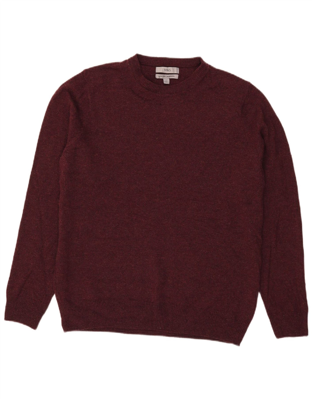 Marks & Spencer - Jersey de cuello redondo para hombre, talla grande, lana burdeos