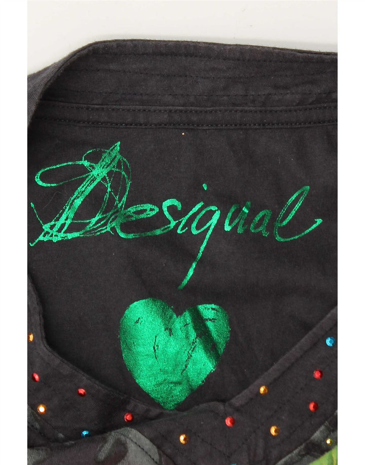 Desigual Mujer Gráfico Top Manga Larga Reino Unido 40 Medio Negro Floral