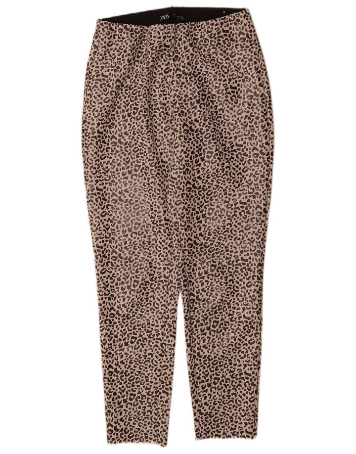 Zara Mujer Leggings Reino Unido 40 Medio Beige Animal Print Poliéster