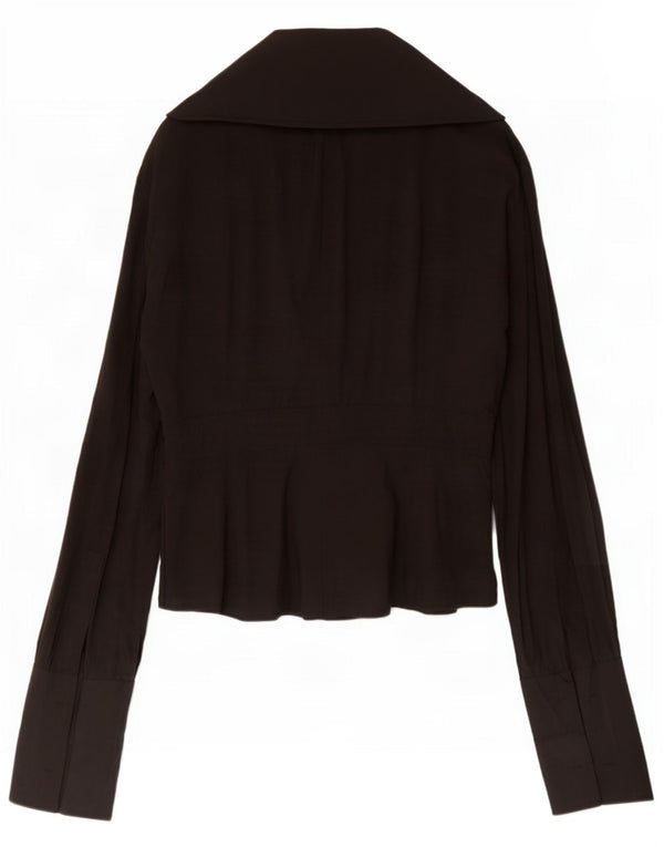 Karen Millen Womens Long Sleeve Blouse Top UK 10 Small Black Polyester