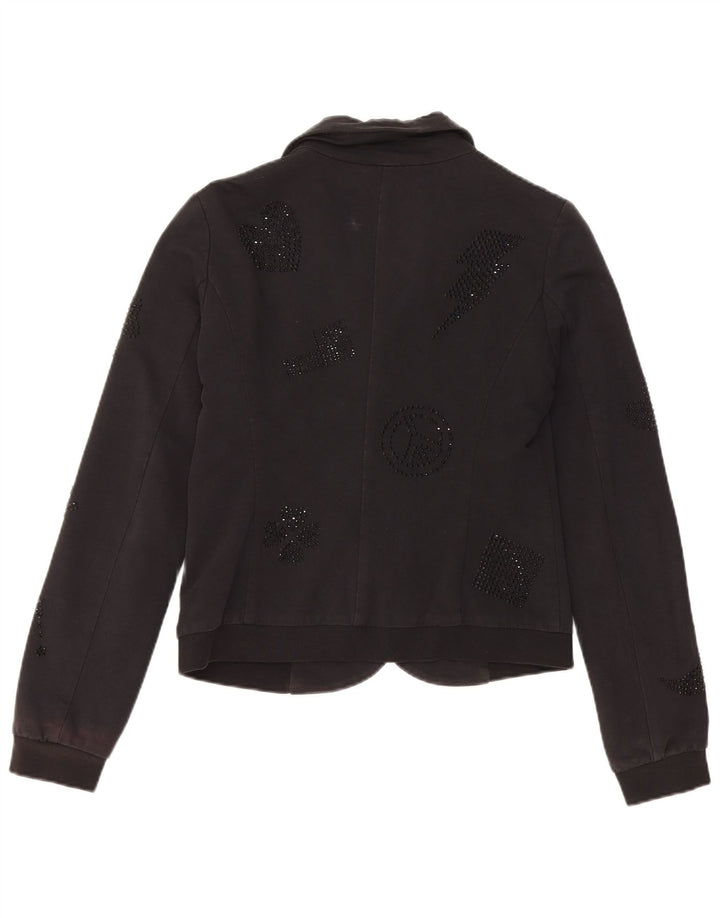 Moschino Mujer Crop Graphic 3 Botones Blazer Chaqueta UK 10 Small Negro