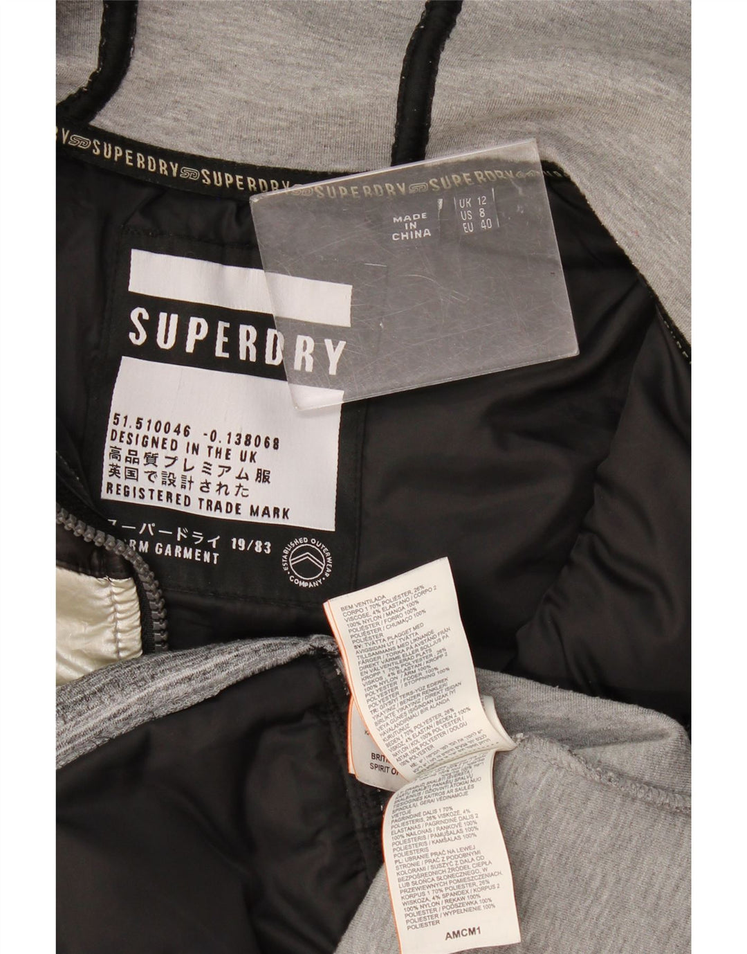 Superdry Mujer Chaqueta Acolchada Con Capucha Nylon Gris Medio UK 42
