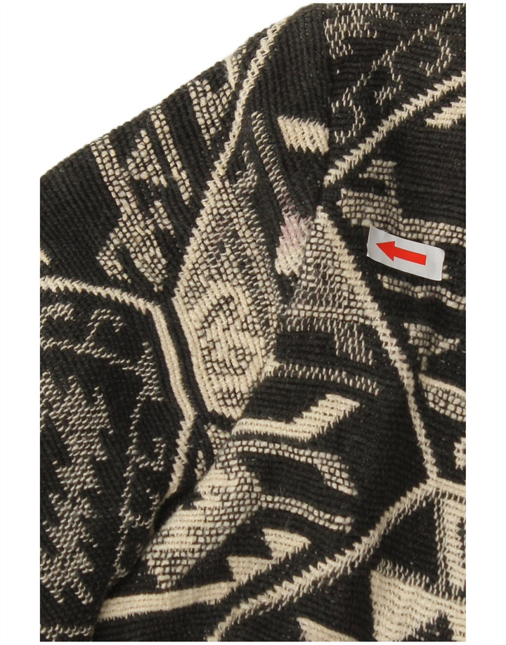 Vintage mujer crop open bomber chaqueta Reino Unido 14 algodón geométrico negro medio
