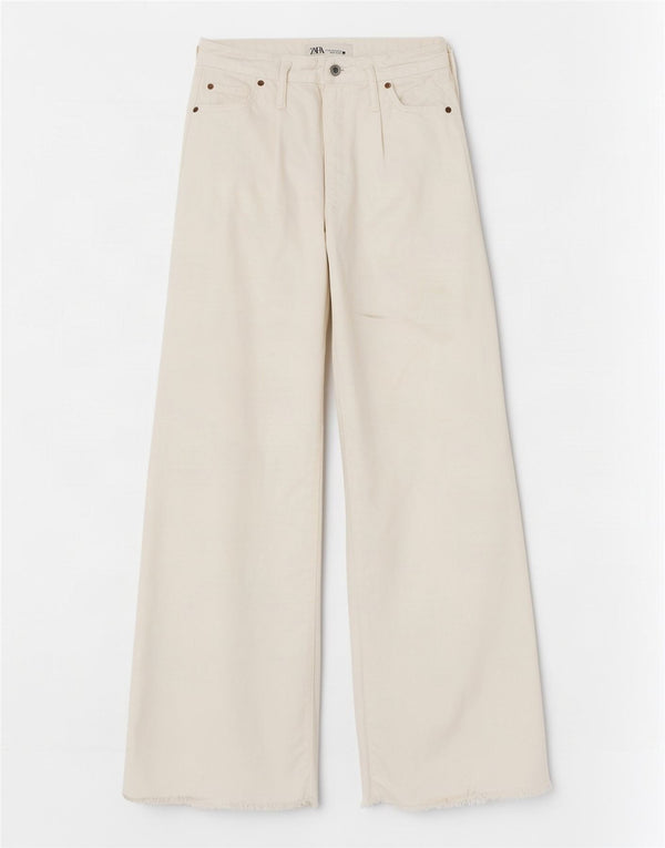 Zara Jeans De Pierna Ancha Para Mujer EU 34 2XS W24 L31 Algodón Blanco