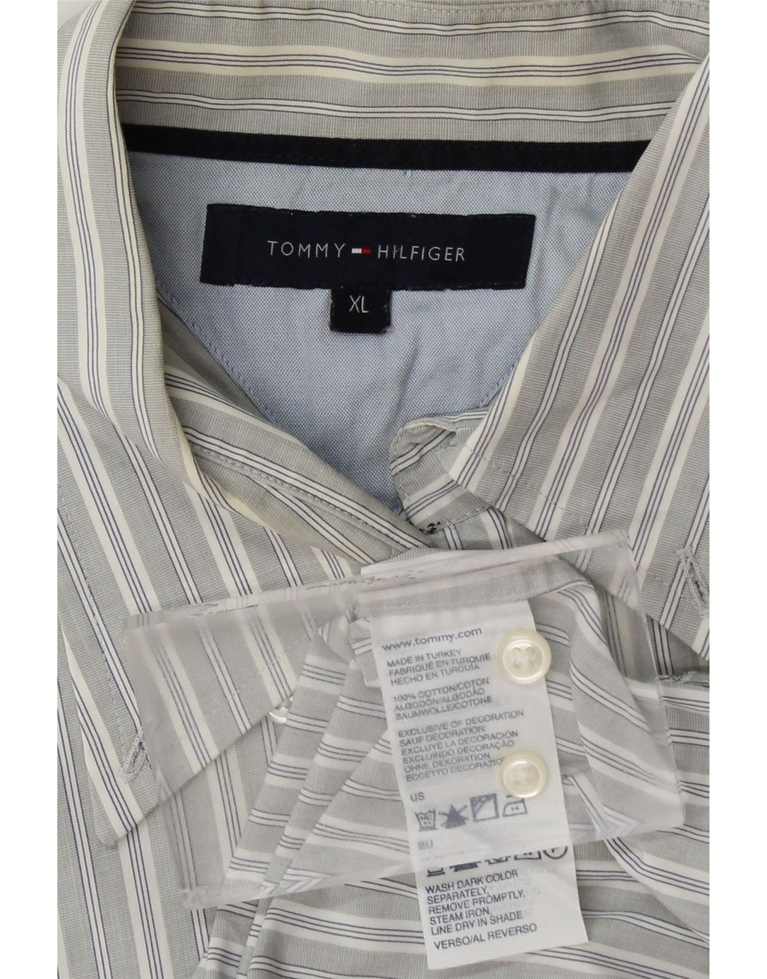 TOMMY HILFIGER Camisa Hombre XL Algodón Rayas Gris