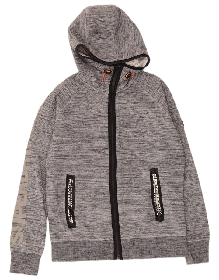 Superdry Sudadera con capucha y cremallera gráfica para hombre Poliéster moteado en gris medio