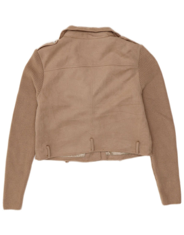 GUESS Chaqueta motera de punto corto para mujer UK 46 Large Beige