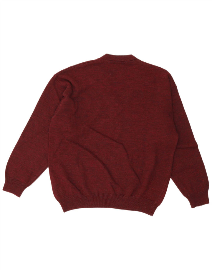 VINTAGE Mens V-Neck Jumper Sweater IT 48 Medium Burgundy Argyle/Diamond