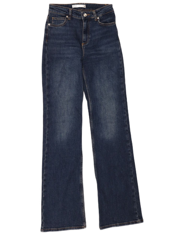 Zara Jeans Rectos De Tiro Alto Para Mujer EU 34 2XS W24 L34 Azul Marino Algodón