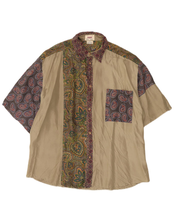 Sisley Hombre Camisa De Manga Corta Seda Paisley Beige Medio
