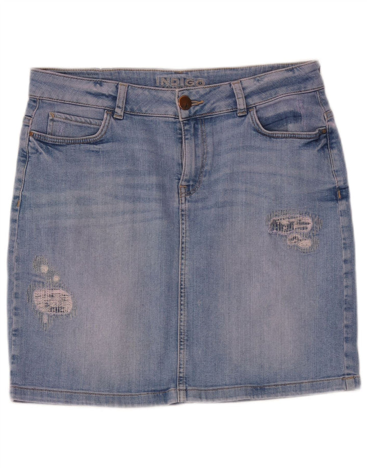 Marks & Spencer Falda vaquera desgastada índigo para mujer UK 12 Medium W32 Azul