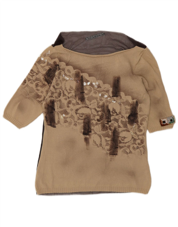 Liu Jo Blusa transparente para mujer UK 42 Bloque de color beige medio
