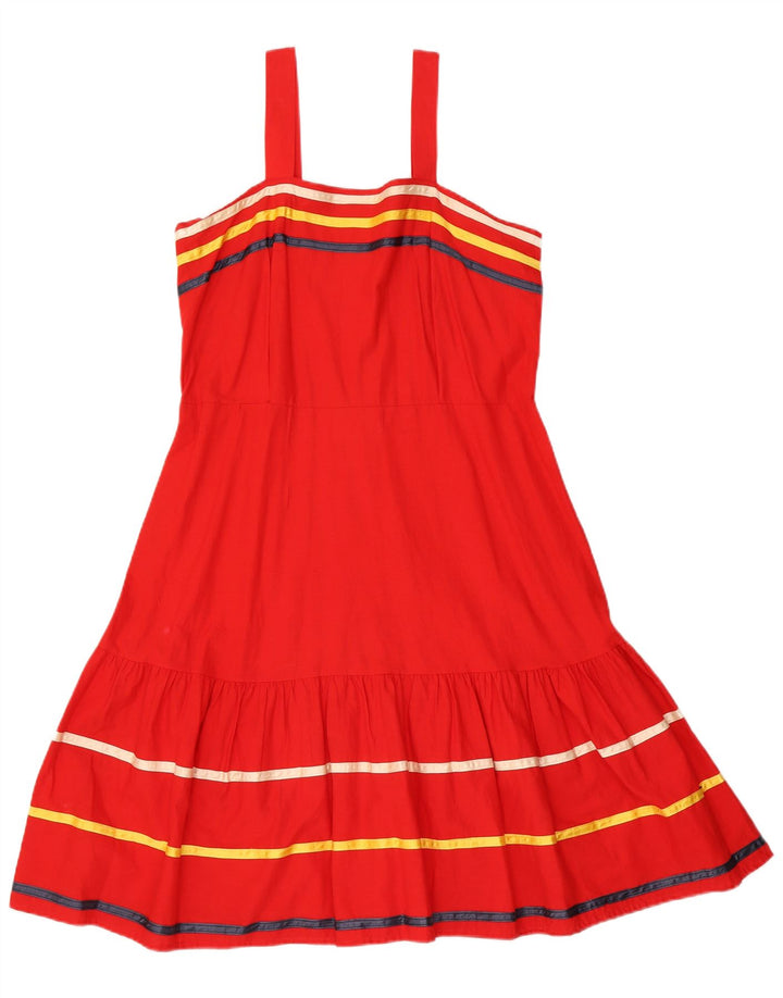 Vintage mujer Sundress Reino Unido 14 medio rojo rayas