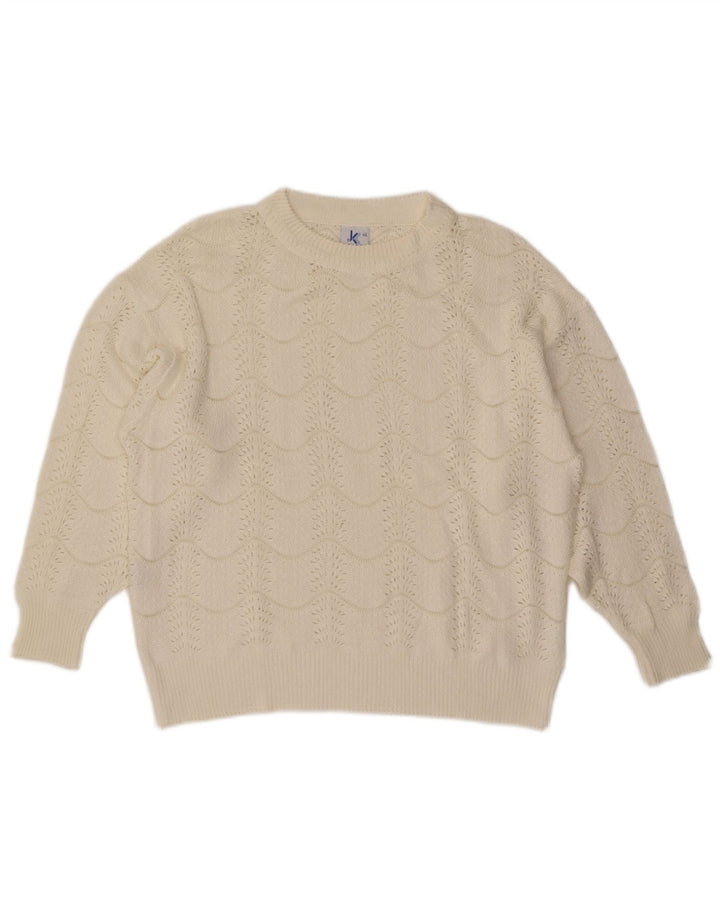 Vintage mujer cuello redondo jersey suéter IT 46 grande apagado blanco Chevron