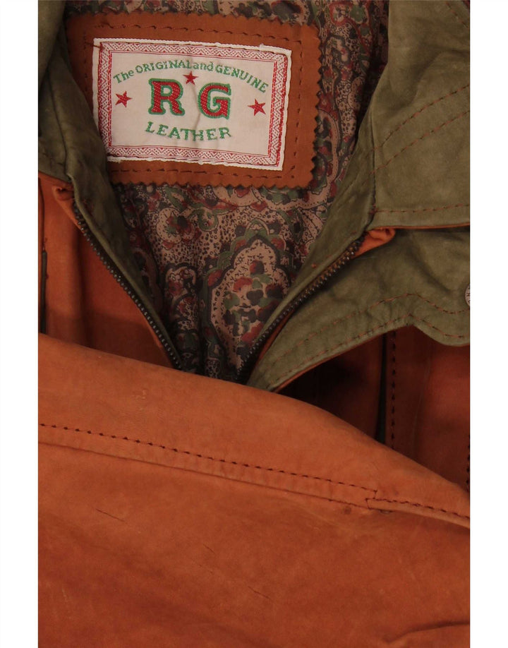 Chaqueta de cuero vintage para hombre Reino Unido 42 XL Bloque de color marrón