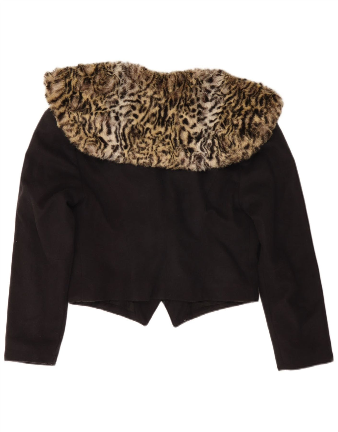 Vintage mujer crop blazer chaqueta Reino Unido 14 medio negro animal print