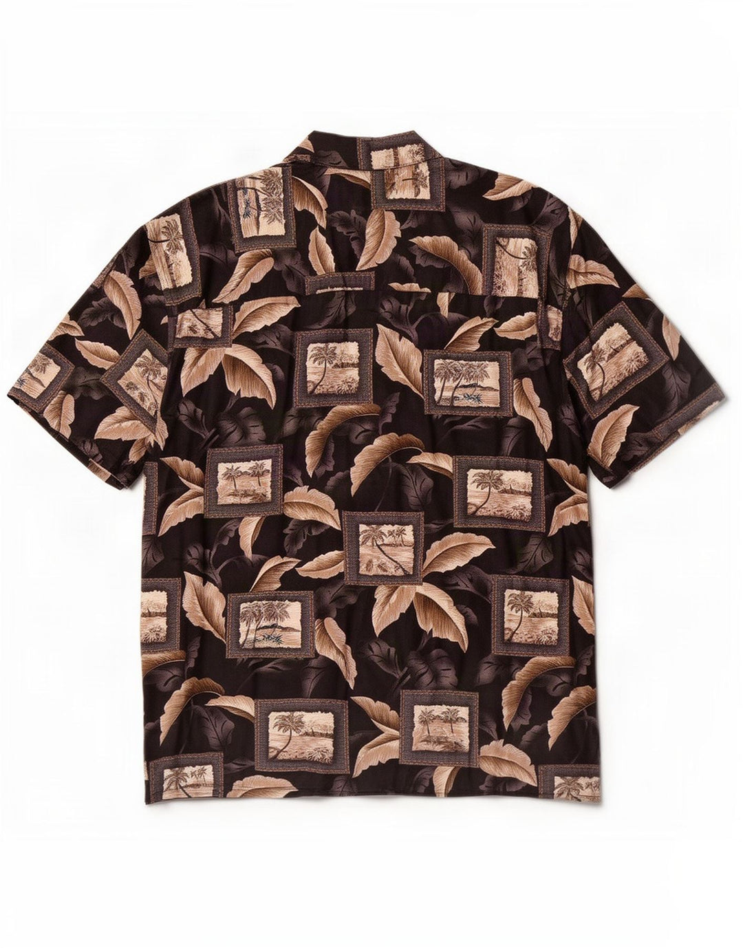 Camisa de manga corta para hombre Island Shores Algodón de patchwork marrón grande