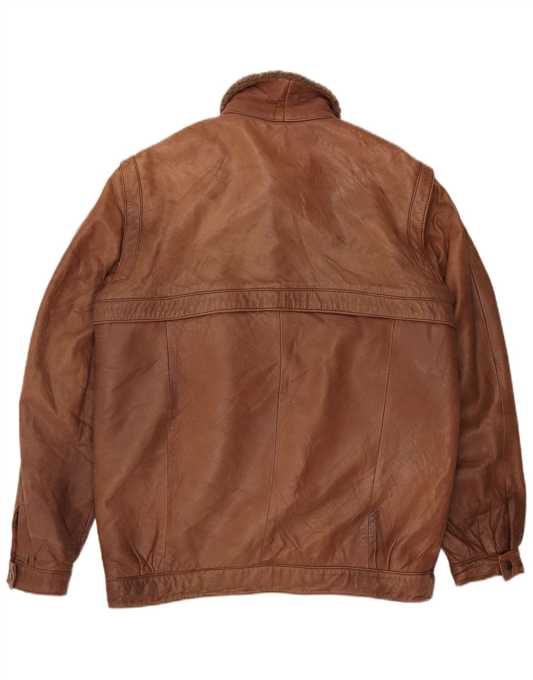 Vintage hombres cuero Sherpa chaqueta Reino Unido 38 cuero marrón medio