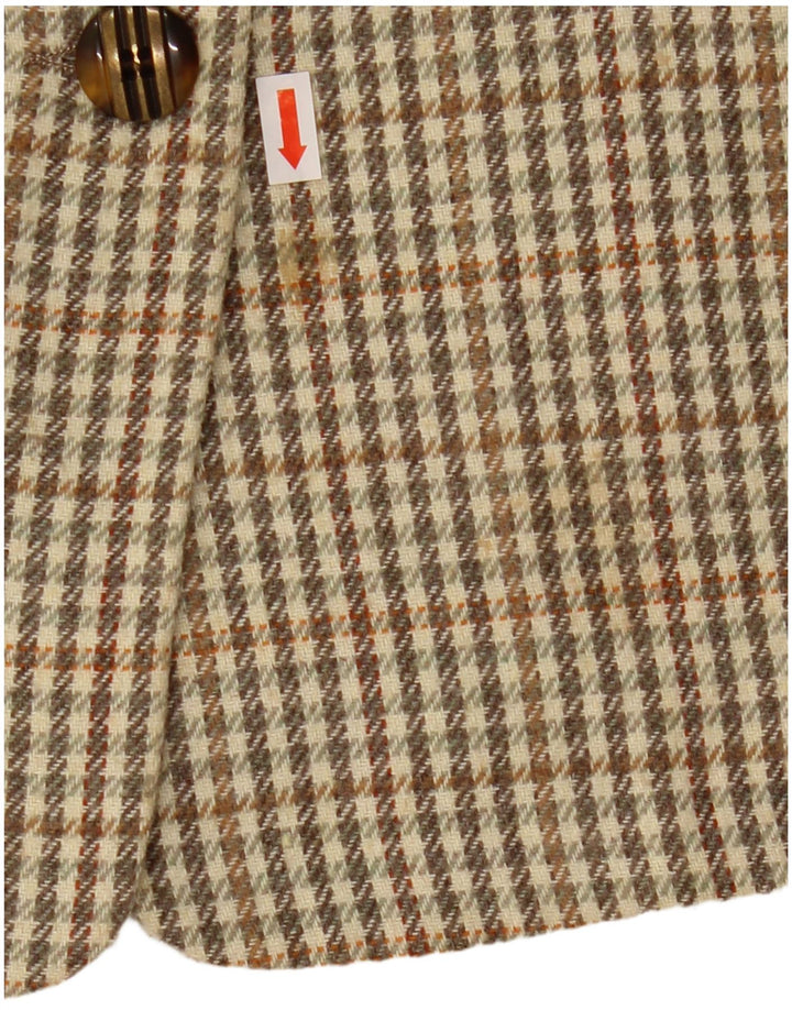 Vintage mujer 2 botones Blazer chaqueta IT 46 grande caqui Gingham lana