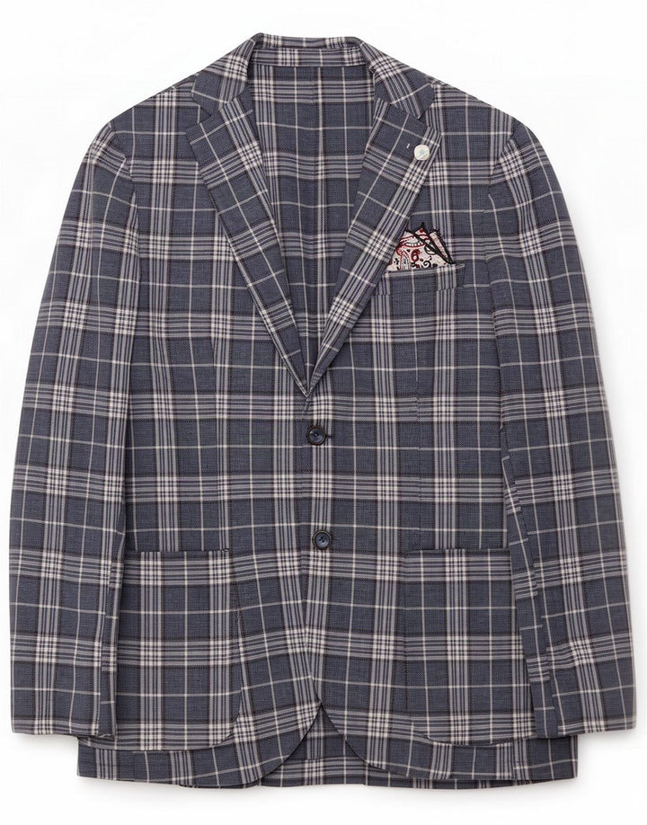 Chaqueta tipo blazer vintage de 2 botones para hombre IT 50 Lino a cuadros azul grande