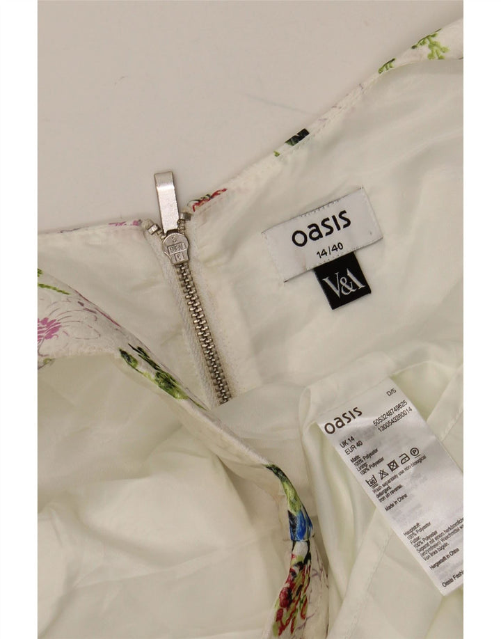 Vestido con vuelo sin mangas para mujer Oasis UK 44 Poliéster floral blanco mediano