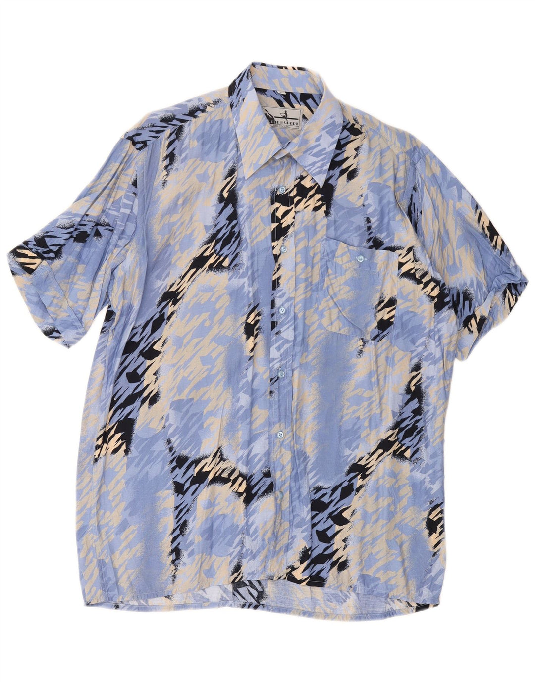 FOLLIE Camisa de manga corta con estampado abstracto para hombre, talla 41/42, grande, azul