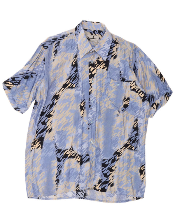 FOLLIE Camisa de manga corta con estampado abstracto para hombre, talla 41/42, grande, azul