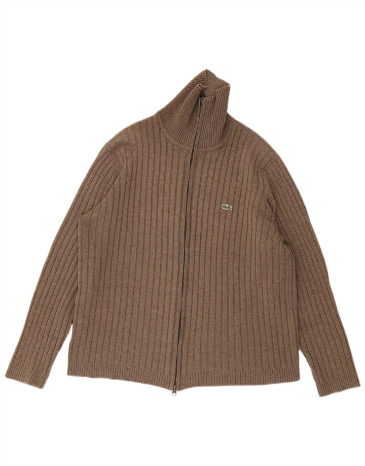 Suéter tipo cárdigan para hombre Lacoste Talla 6 XL Lana marrón