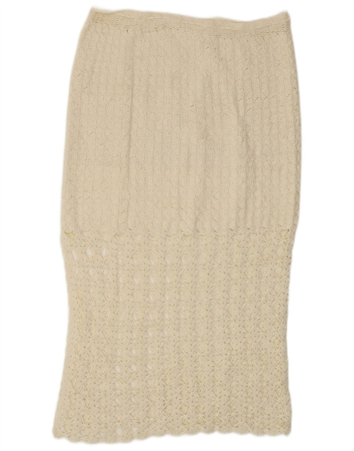 VINTAGE Falda Midi de Ganchillo para Mujer W32 Blanco Grande