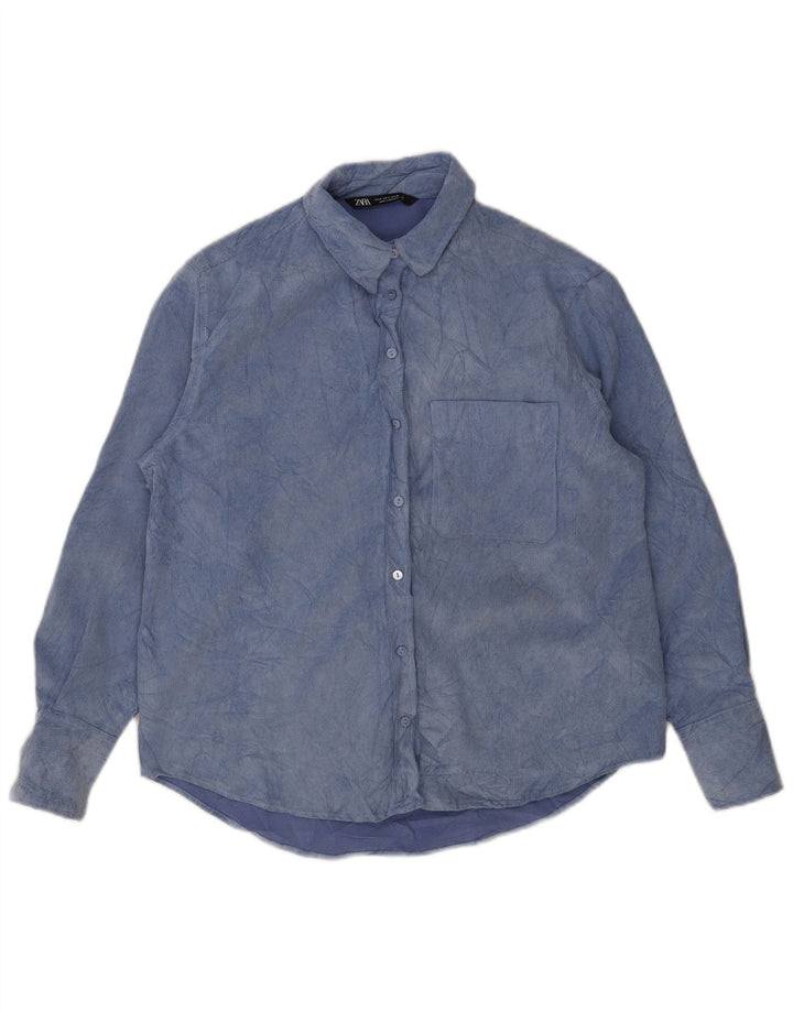 Zara Camisa Polar Mujer UK 40 Poliéster Tie Dye Azul Medio