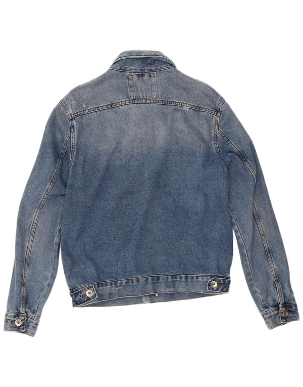 Zara Mens Chaqueta Vaquera Desgastada UK 38 Algodón Azul Medio