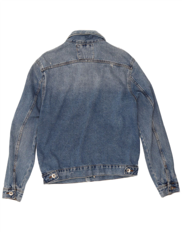 Zara Mens Chaqueta Vaquera Desgastada UK 38 Algodón Azul Medio
