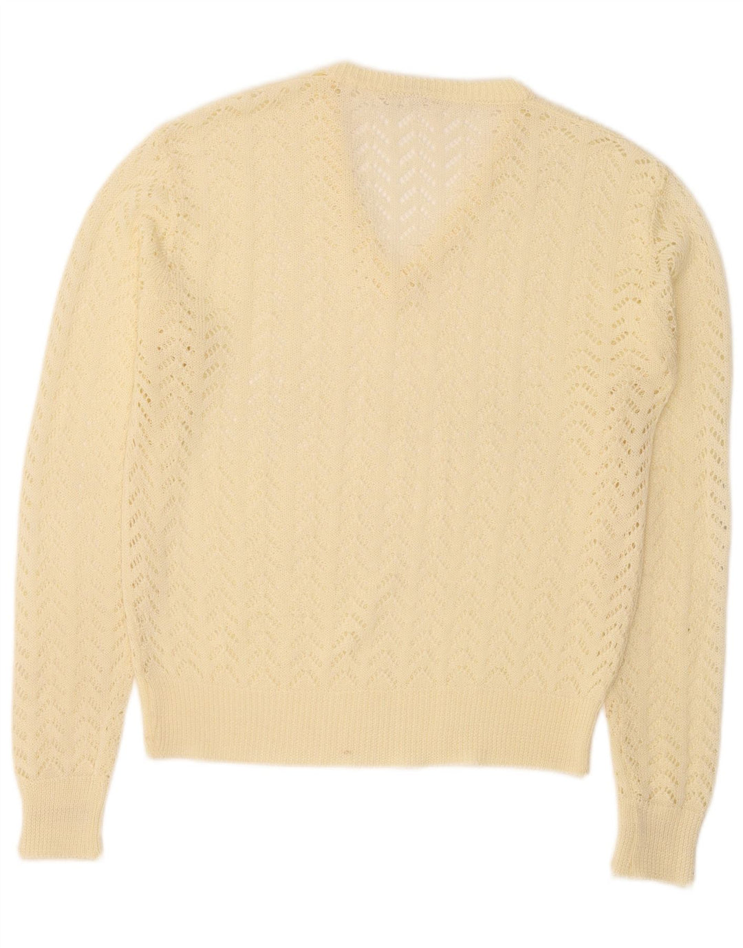 Vintage mujer V-cuello jumper suéter IT 46 grande amarillo poliacrílico