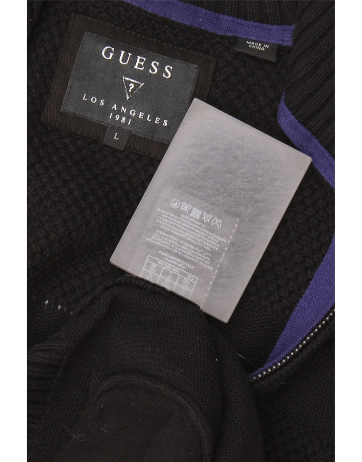 GUESS Suéter tipo cárdigan para hombre grande de algodón negro