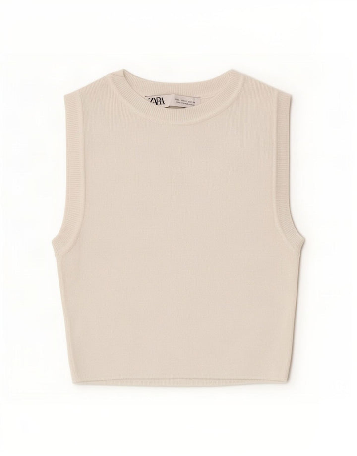 Zara Mujer Crop Vest Top UK 8 Small Blanco