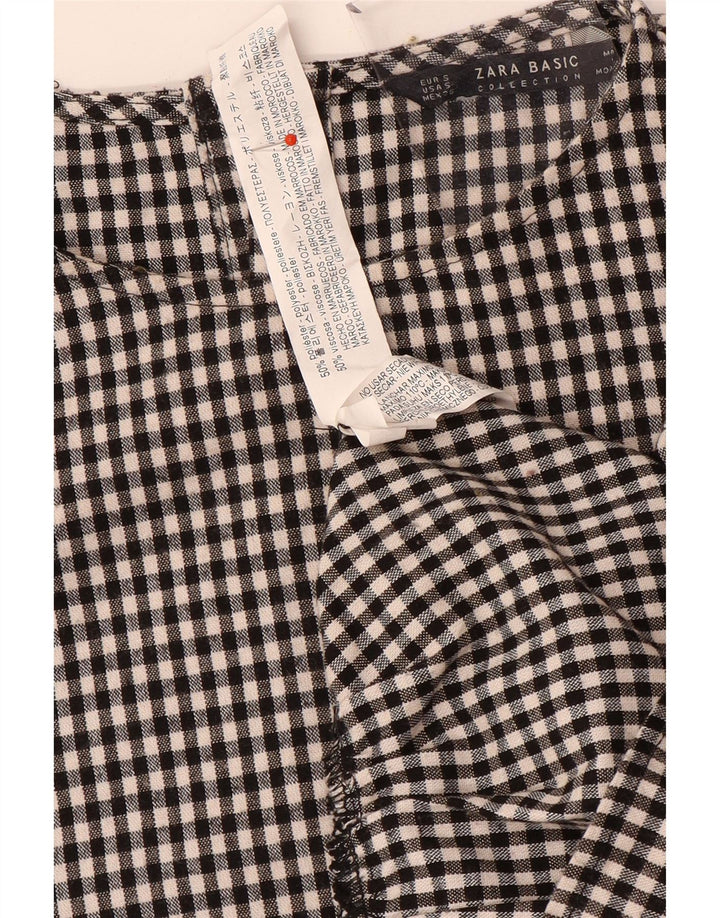 Zara Vestido básico extragrande de manga 3/4 para mujer UK 40 Small Black Gingham