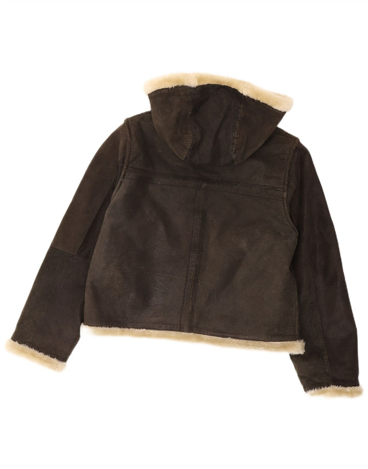 Conbipel Chaqueta de piel de oveja con capucha para mujer UK 44 Cuero gris medio