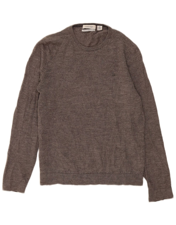 Calvin Klein Jersey con cuello redondo para hombre de lana merino moteada en gris medio