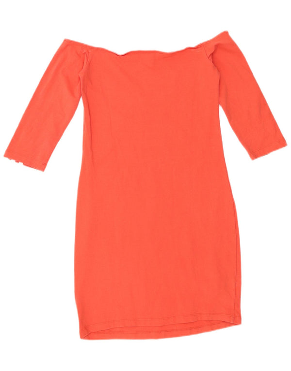 Adidas Vestido de manga 3/4 con hombros descubiertos para mujer UK 8 Small Naranja Algodón