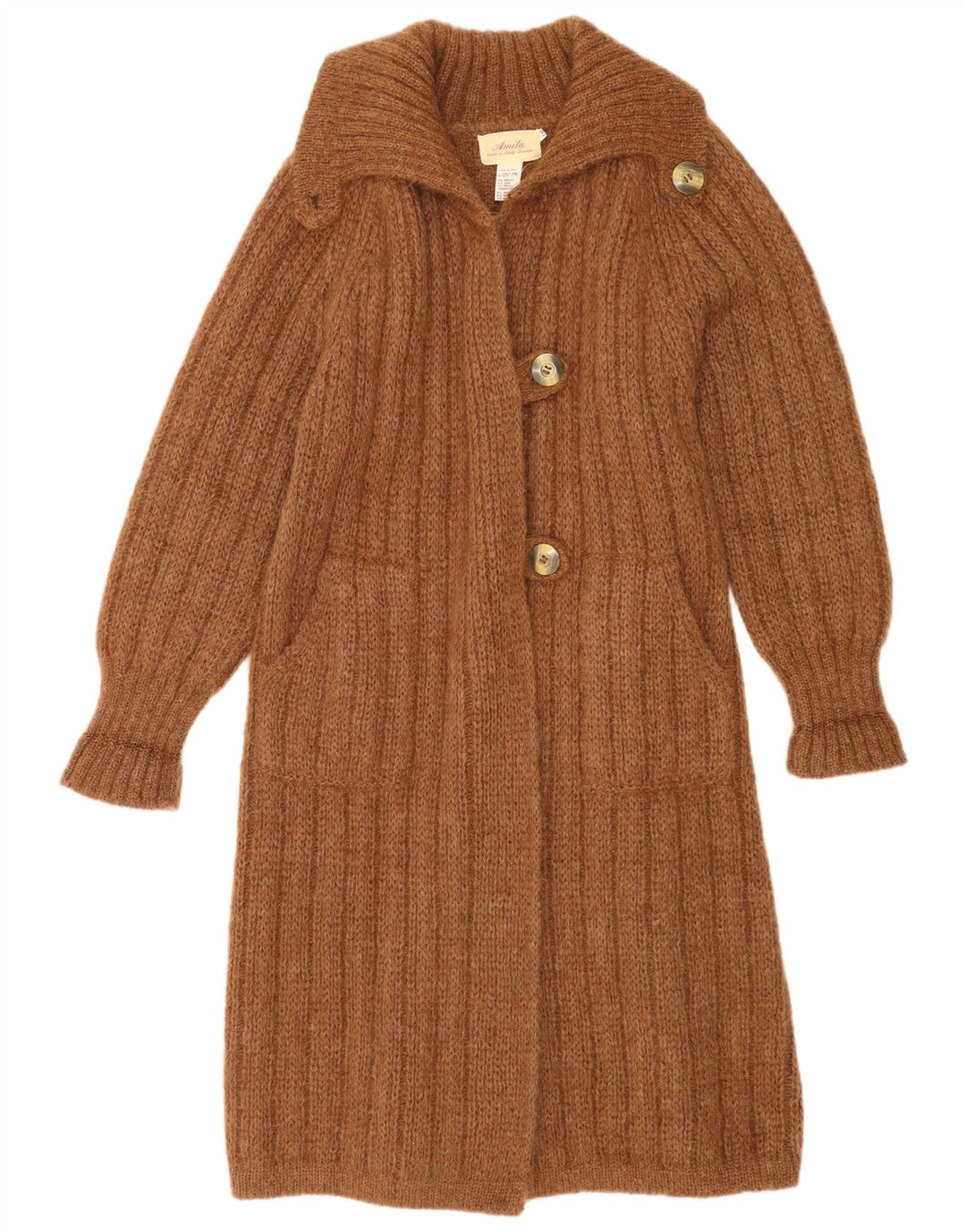 Vintage mujeres oversize longline cardigan suéter Reino Unido 14 medio marrón modal