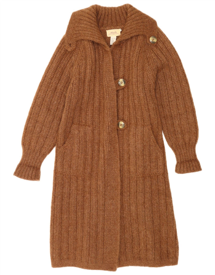 Vintage mujeres oversize longline cardigan suéter Reino Unido 14 medio marrón modal