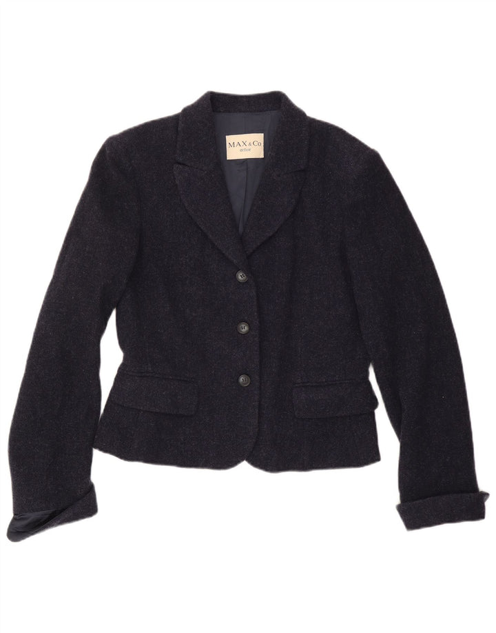 MAX & CO. Chaqueta tipo blazer de 3 botones para mujer IT 46 Grande Lana azul marino