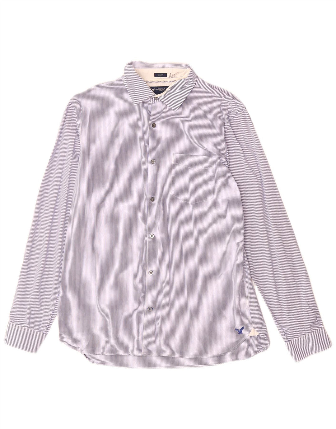 American Eagle Camisa slim fit para hombre de algodón a rayas azules grandes